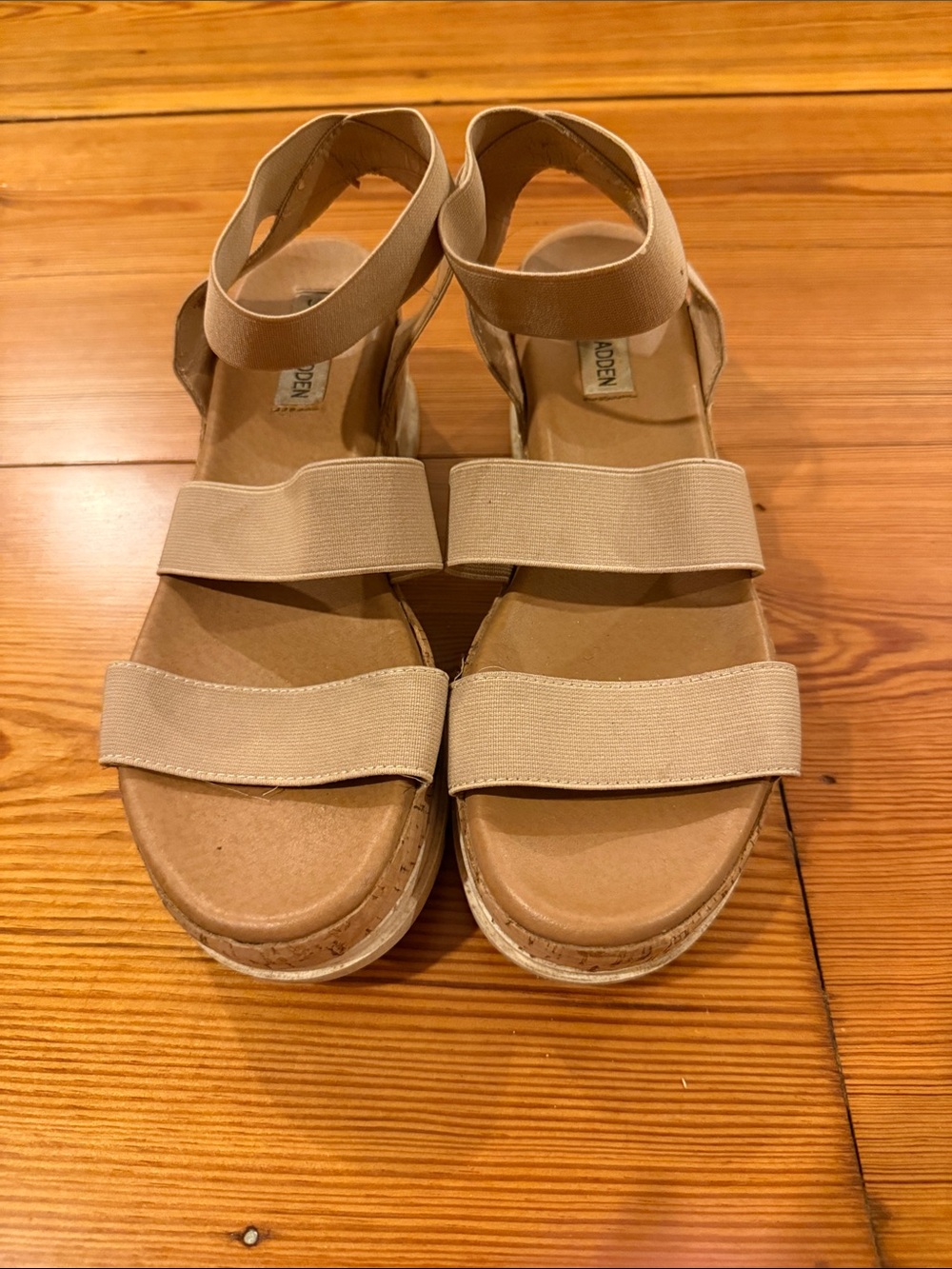 Women's Beige Elastic Strap Platform Sandals